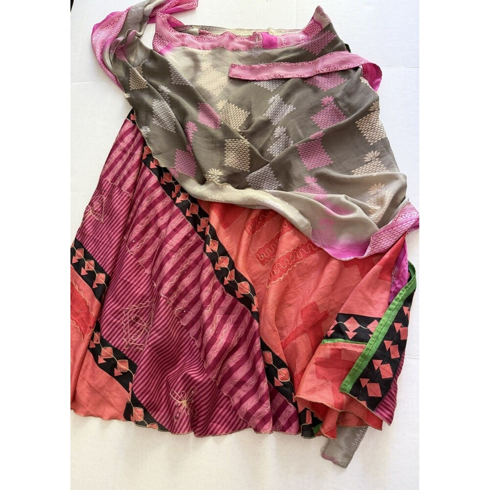 Darn Good Yarn Silk Sari Wrap Skirt Maxi Ankle Length XL 2X 14-20 Hippie Boho